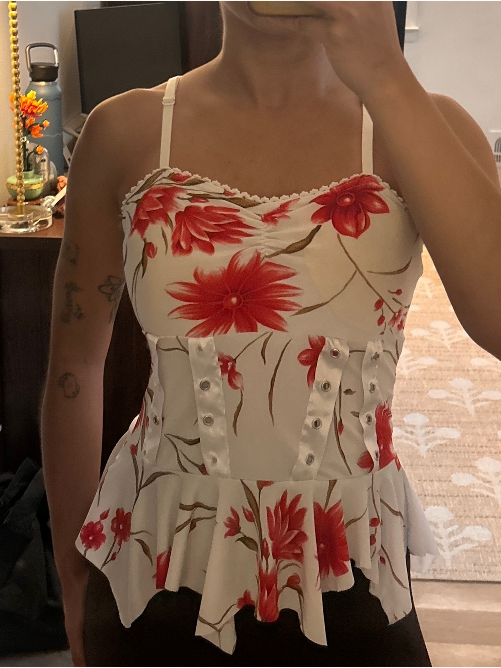 Red Floral Satin Camisole